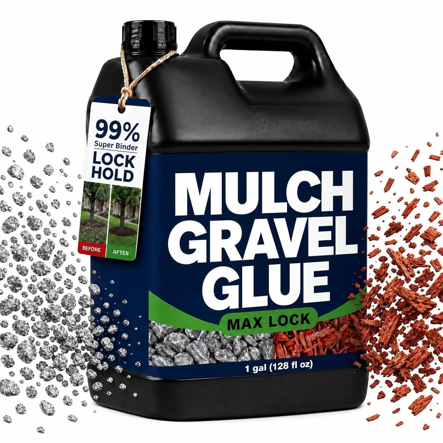 Mulch Gravel Glue for Landscaping: 1 Gallon Rock Glue -Dry Gravel Adhesive for Stone Pea Pebble Rubber, Weather-Resistant Rocks Lock for Landscape Outdoor Yards Garden Bed Paver