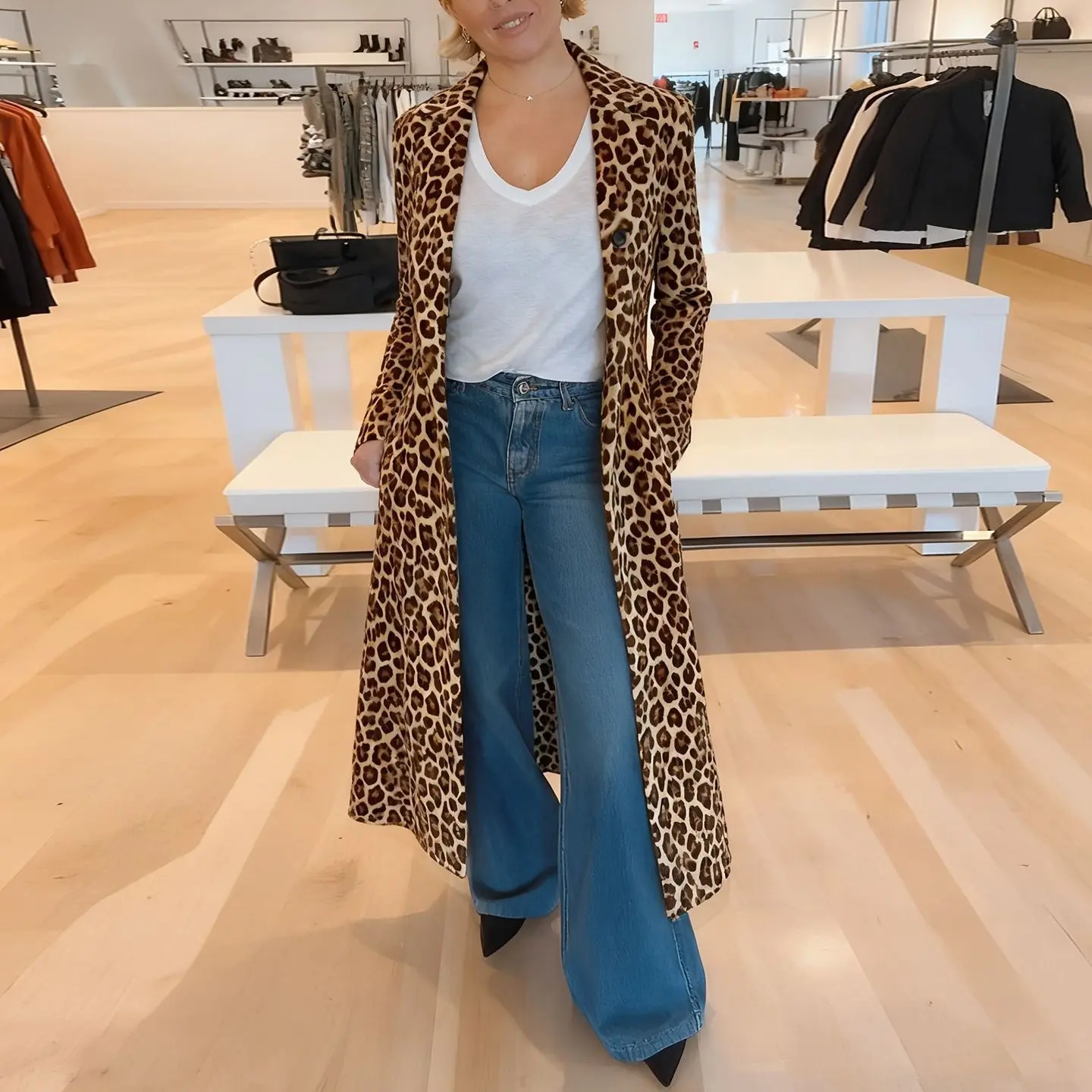 Women's 2026 Spring Autumn Hot Selling Lapel Leopard Print Longline Trench Coat, European American Cross-Border Casual Extended Length Outerwear for Women