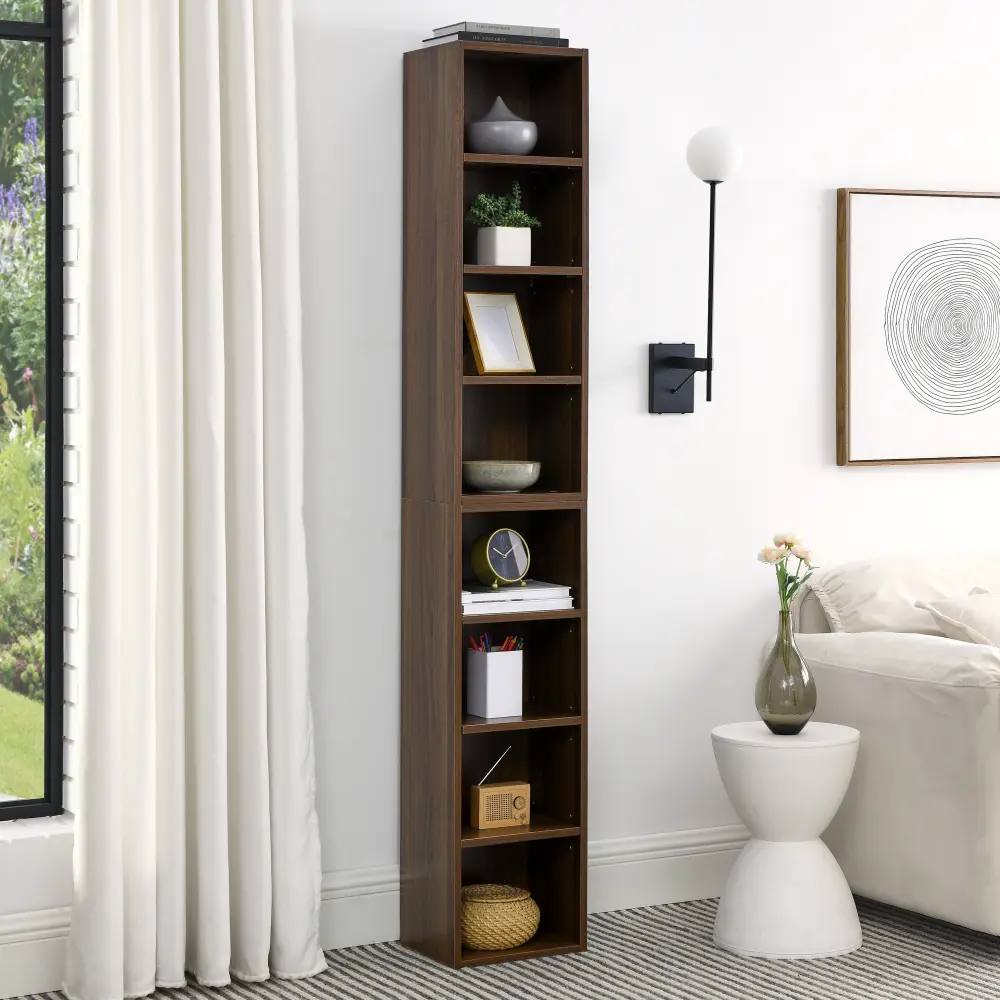 Littleox 8-Tier Media Tower Rack, CD DVD Slim Storage Cabinet with Adjustable Shelves, Tall Narrow Bookcase Display Bookshelf for Home Office,Multi-functional double-decker bookcase