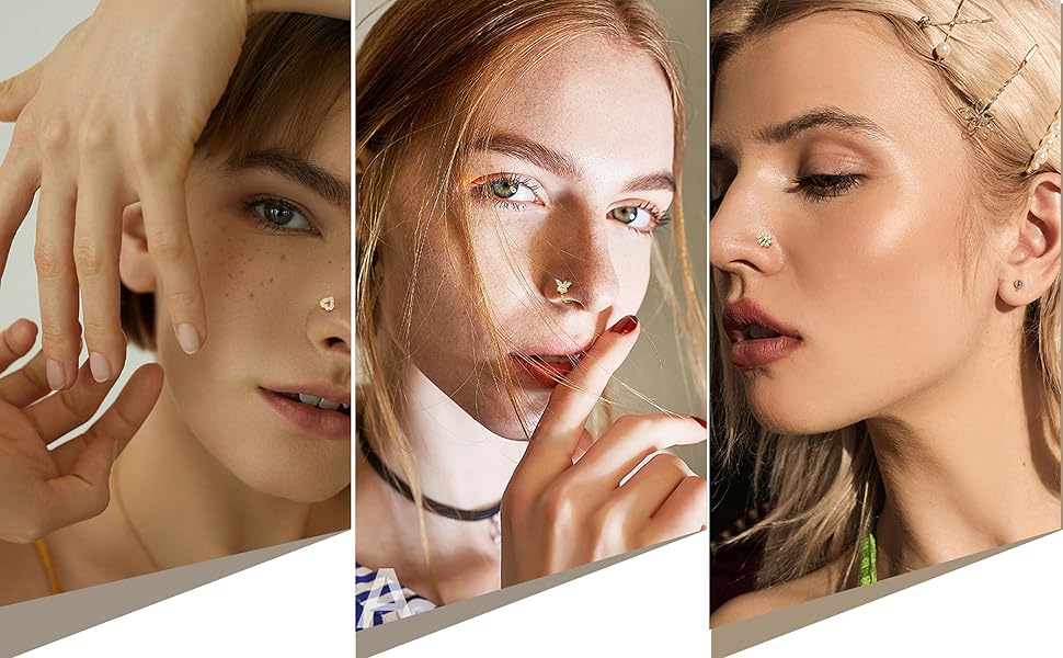 Exquisite  Summer 16Pcs Nose Rings - Women's Surgical Steel Nose Studs & Hoops (20G, L Shaped, Corkscrew, Gold, Silver)