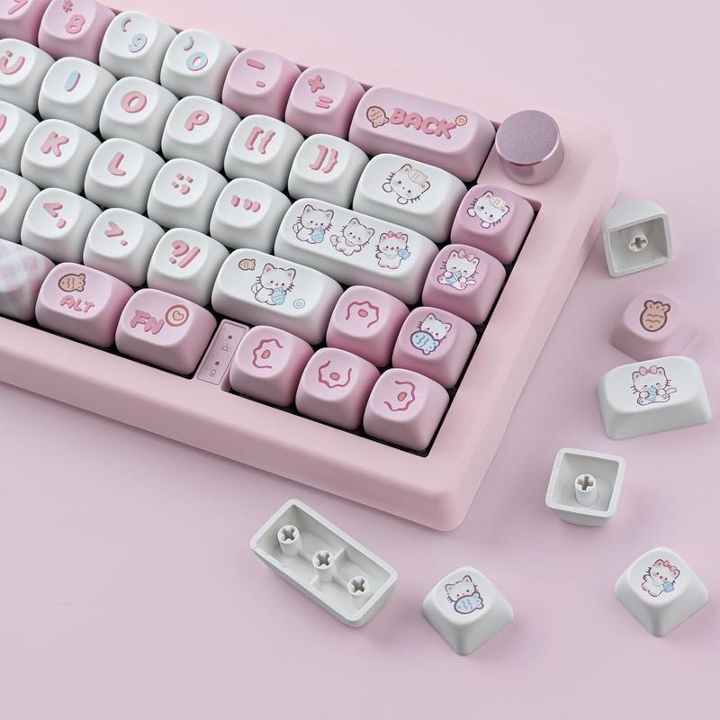Cute Kitty-cat Keycaps Set 140 Keys Dye-Sublimation MOA Profile Keycaps for Cherry Gateron MX Swithes Mechanical Keyboards