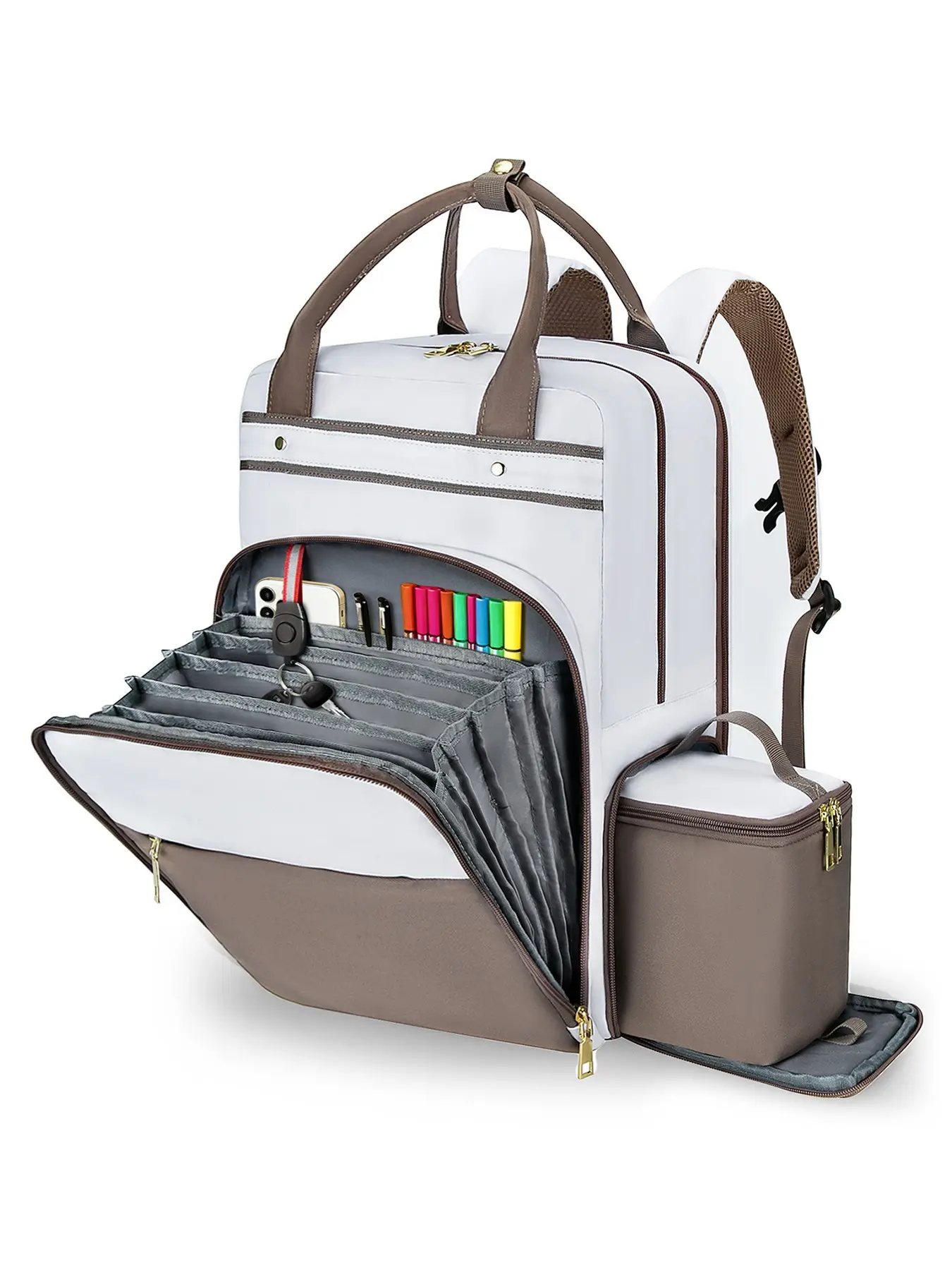 Large Capacity Office Backpack, File Organizer Pockets, Insulated Lunch Bag, Women's Commuter Teacher Travel Laptop Backpack, Airport Portable Travel Backpack