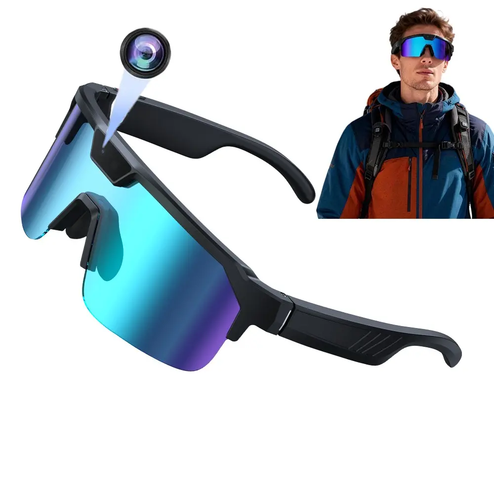 Sport Smart Glasses with Camera for Men, 1200P Anti-Shake Video Recording, ABS+PC Frame,270Mah Battery, Bluetooth Call ,Music Control ,AI Translation,AI  Image Recognition ,AI Glasses ,for Sports Travel