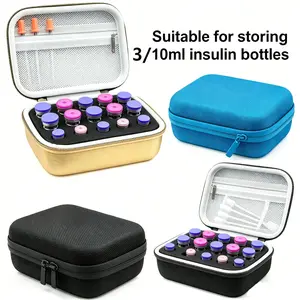 Handheld Peptide Box Insulin Bottle Holder, Medical Organizer, 15 Slots, Fits Standard 3/10ML Bottles, Color Options, Sponge Protection, Sold in case