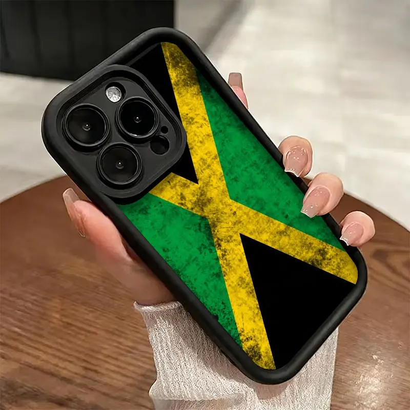 Vintage Distressed Jamaica Flag Cross Phone Case, Retro Patriotic Caribbean Style for iPhone 17 16 15 14 13 12 11 Plus Pro Max, National Pride Souvenir Gift
