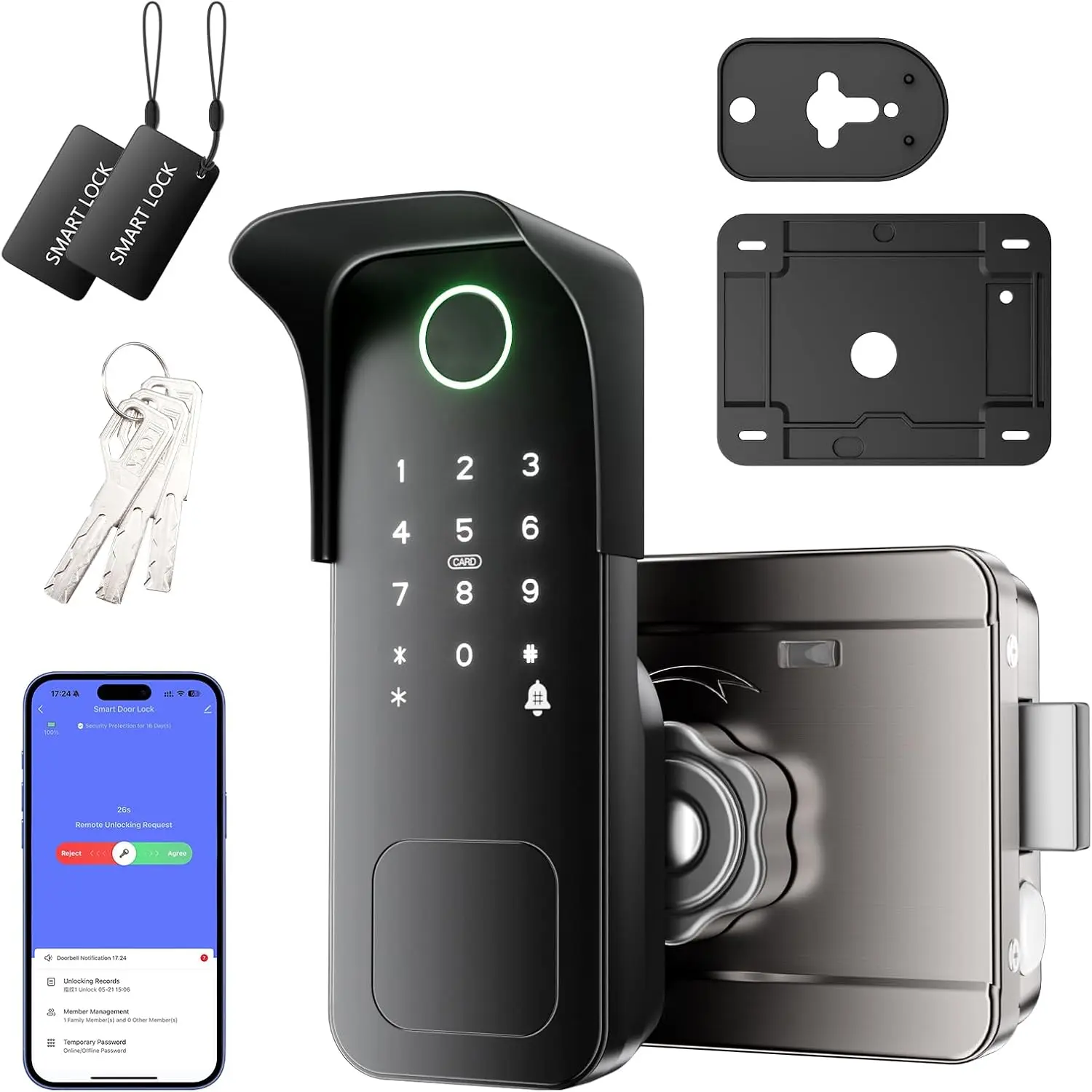 Gate Lock,   Gate Locks for Outdoor Fence, Keyless  Rim Lock, Electric Sided Keypad Locks with App Control, IC Card,  Touchscreen  for Fence and Outdoor