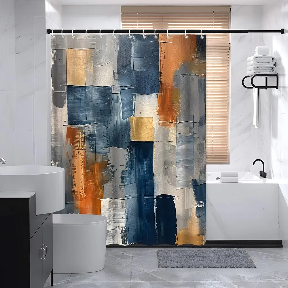 1pc Colorful Abstract Art Shower Curtain 2D Flat Modern Look Beautiful Canvas Design Bathroom Decor Bath Hanging Curtain with 12 Hooks 70.8x70.8 Inch for Home Decoration, 2D Flat