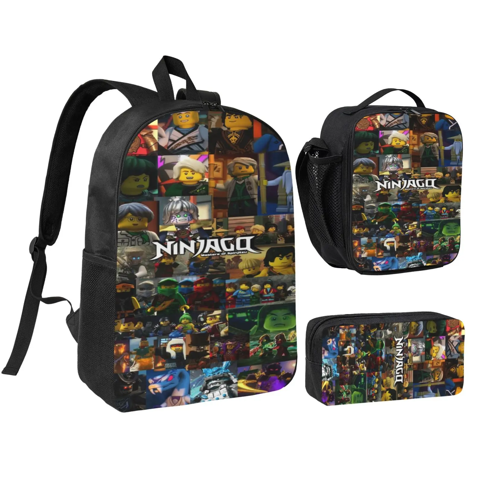 Unisex Ninjago1 3Pcs Backpack for Teen Girls Boys, School Bookbag with Lunchbox Pecil box, Anime backpack with adjustable straps, office travel bag Bookbag