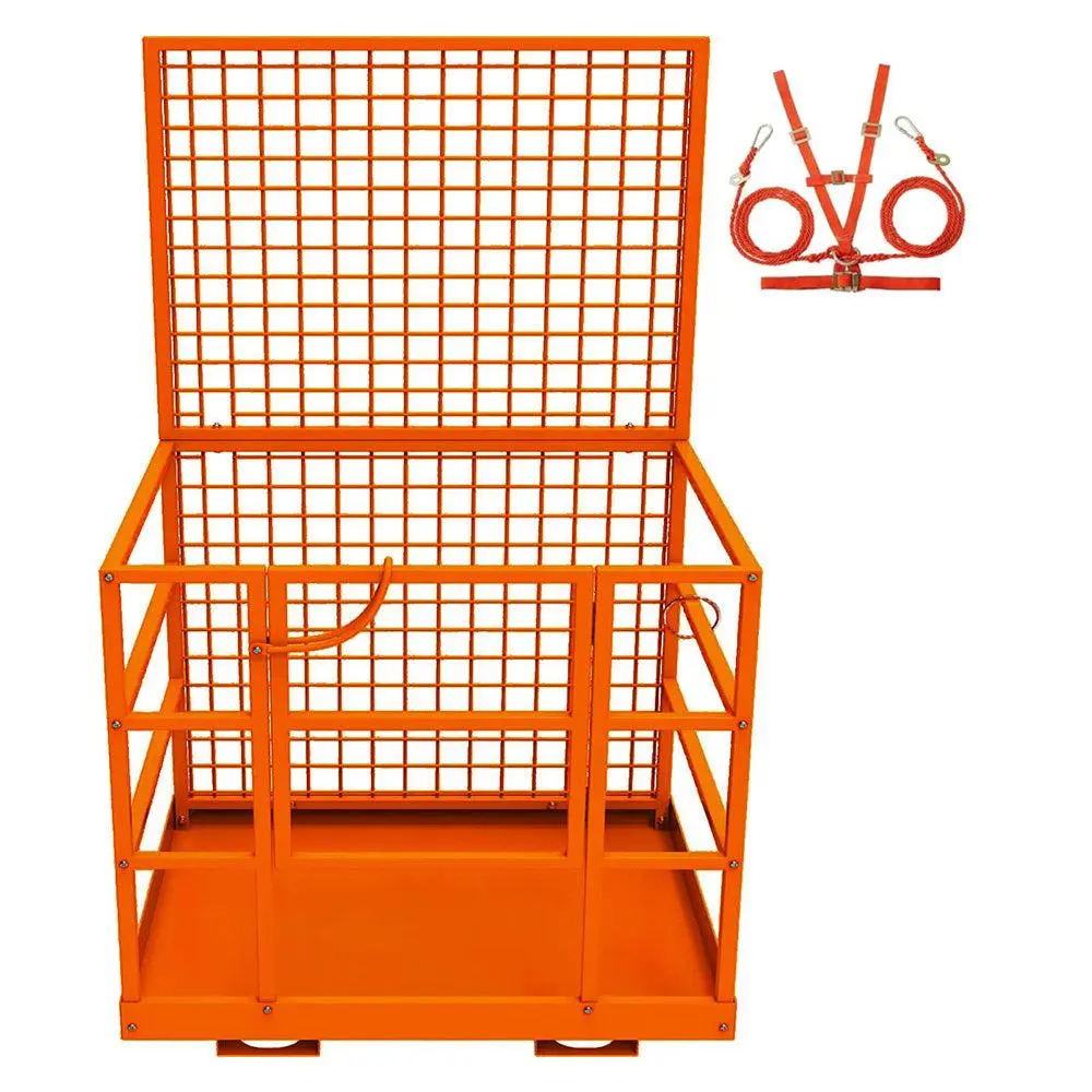 GARVEEHeavy Duty Forklift Safety Cage and Man Basket, 43"x45" Foldable Work Platform with Guardrails, Safety Harness, Wheels, and 1800-2200 lbs Capacity for Secure Two-Person Aerial Lifting