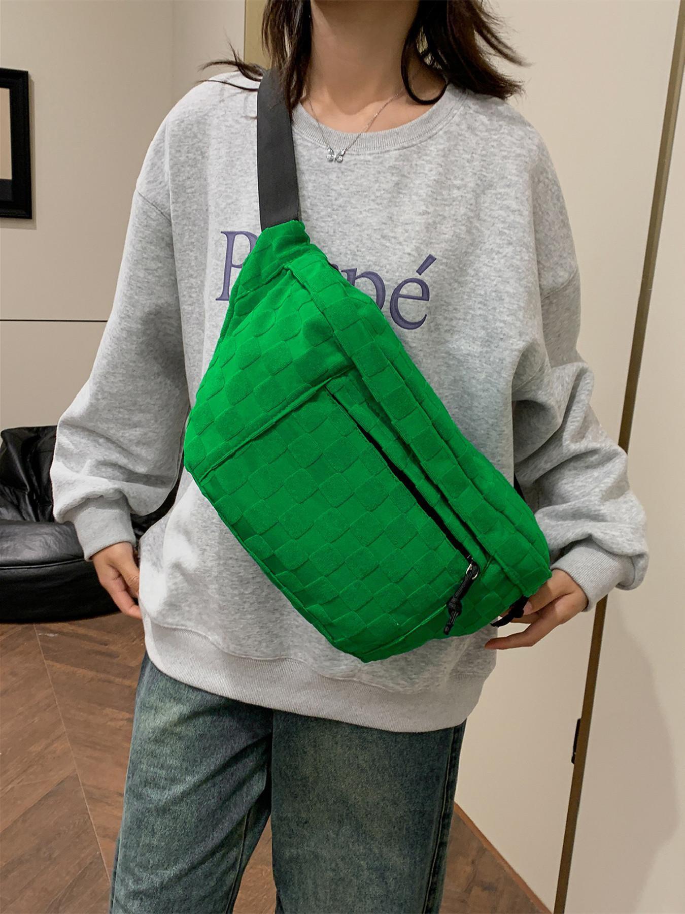 Women's Fashionable Large Capacity Embossed Textured Zipper Belt Bag, Casual Commuter Versatile Plain Fanny Packs, Simple All-match Bum Bag