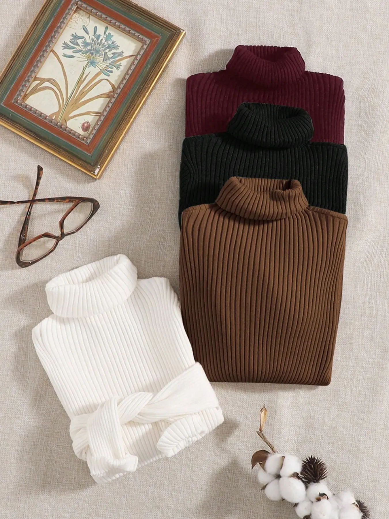 Women's Four-Piece Ribbed High Neck Sweater Set, Warm Long Sleeve Fall Winter Basic Pullover, Ultimate Value Set for Your Winter Wardrobe