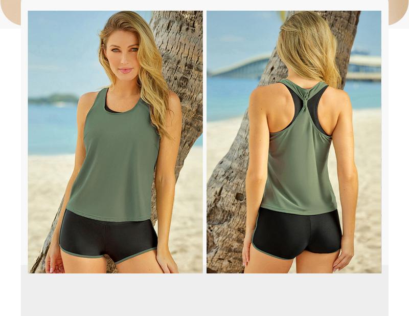 Womens Athletic 3 Piece Tankini Swimsuits with Shorts Swim Tank Tops with Sports Bra and Boyshorts Bathing Suits Sport Swimming Clothing Beach,Tankini Swimsuits for Women Swimwear Swimsuits for Curvy Women