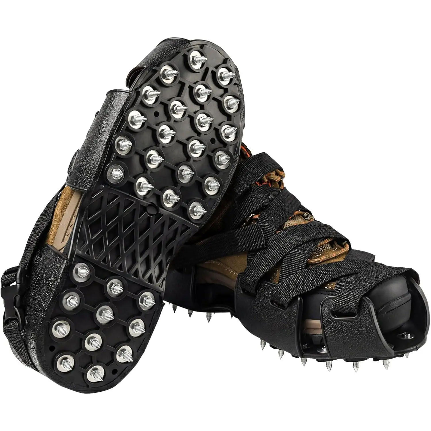 Pre-Installed Epoxy Floor Spiked Shoes with 0.47" Short Spikes, Ideal for Resinous Coatings Garage Epoxy Floor Overlays Installation and Ice Crampons