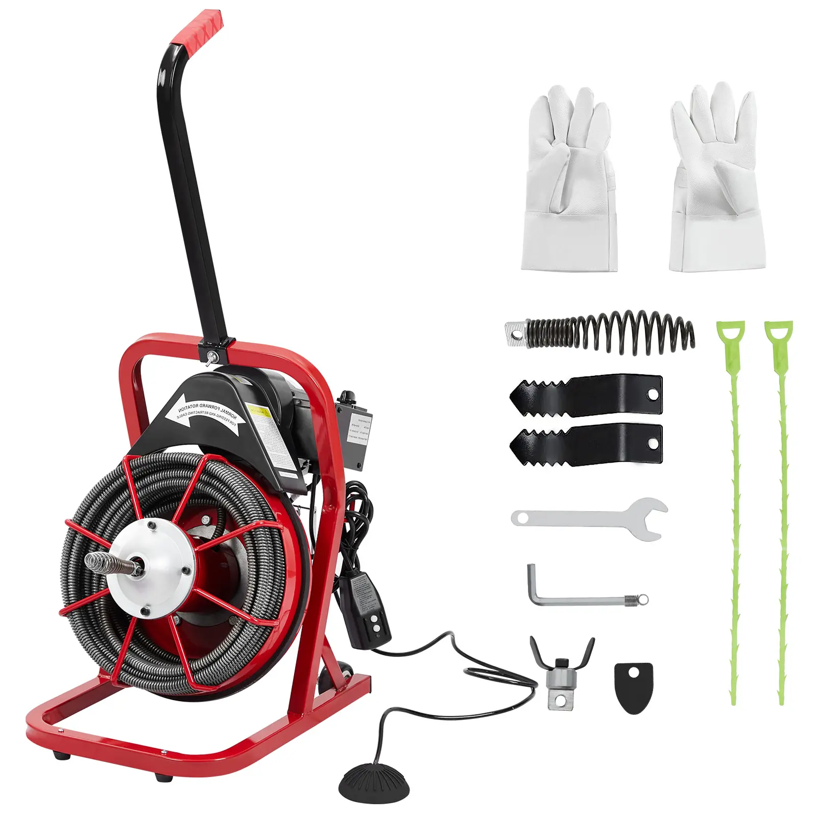 75Ft x 1/2in Electric Drain Cleaner Machine, Portable Auto-Feed Commercial Sewer Snake with Rust-Resistant & Corrosion-Resistant Steel Core for 1-4 in Pipe Unclogs, 4 Cutters, Gloves & Auger Accessories