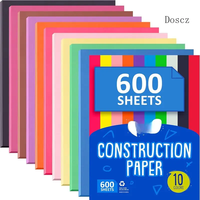 Assorted Color Construction Paper, 600 Sheets, 9x12 in, 10 Bright Hues, Bulk Craft Paper for Home/Classroom Supplies, Arts & Crafts Projects