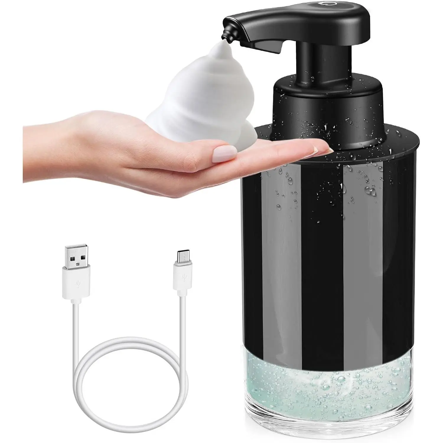Touchless Electric Foaming Soap Dispenser, Black Waterproof Acrylic Clog-Free Model, Easy for Kids (Home & Bathroom Supplies), Water Proof