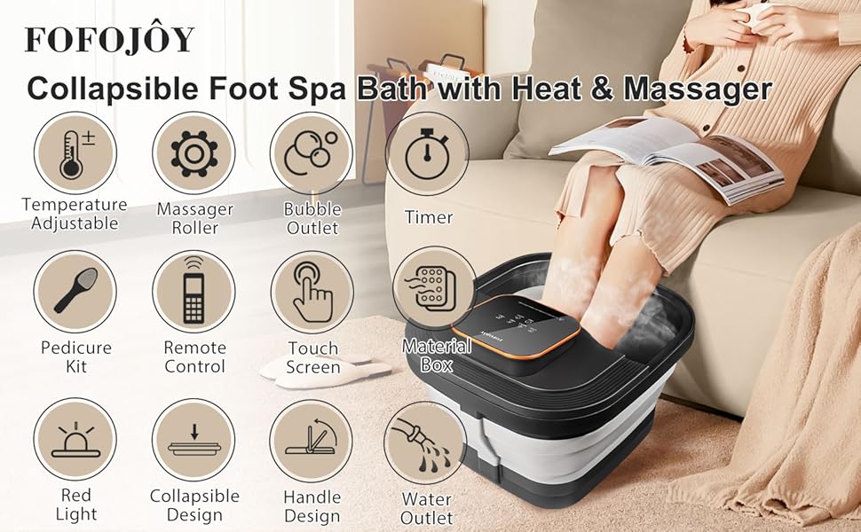 Collapsible Foot Spa Bath with Heat and Massage Roller, Bubble, Temperature Control, Remote Control, Foot Pedicure Kit, Pedicure Foot Spa