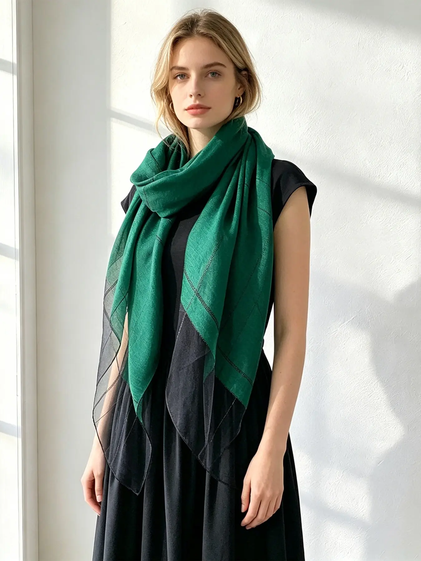 Premium Real Silk Blend Thread Sheer Organza Hijab Scarf, Soft Lightweight Glitter Line Modest Shawl, Multi-Purpose Sunscreen Wrap