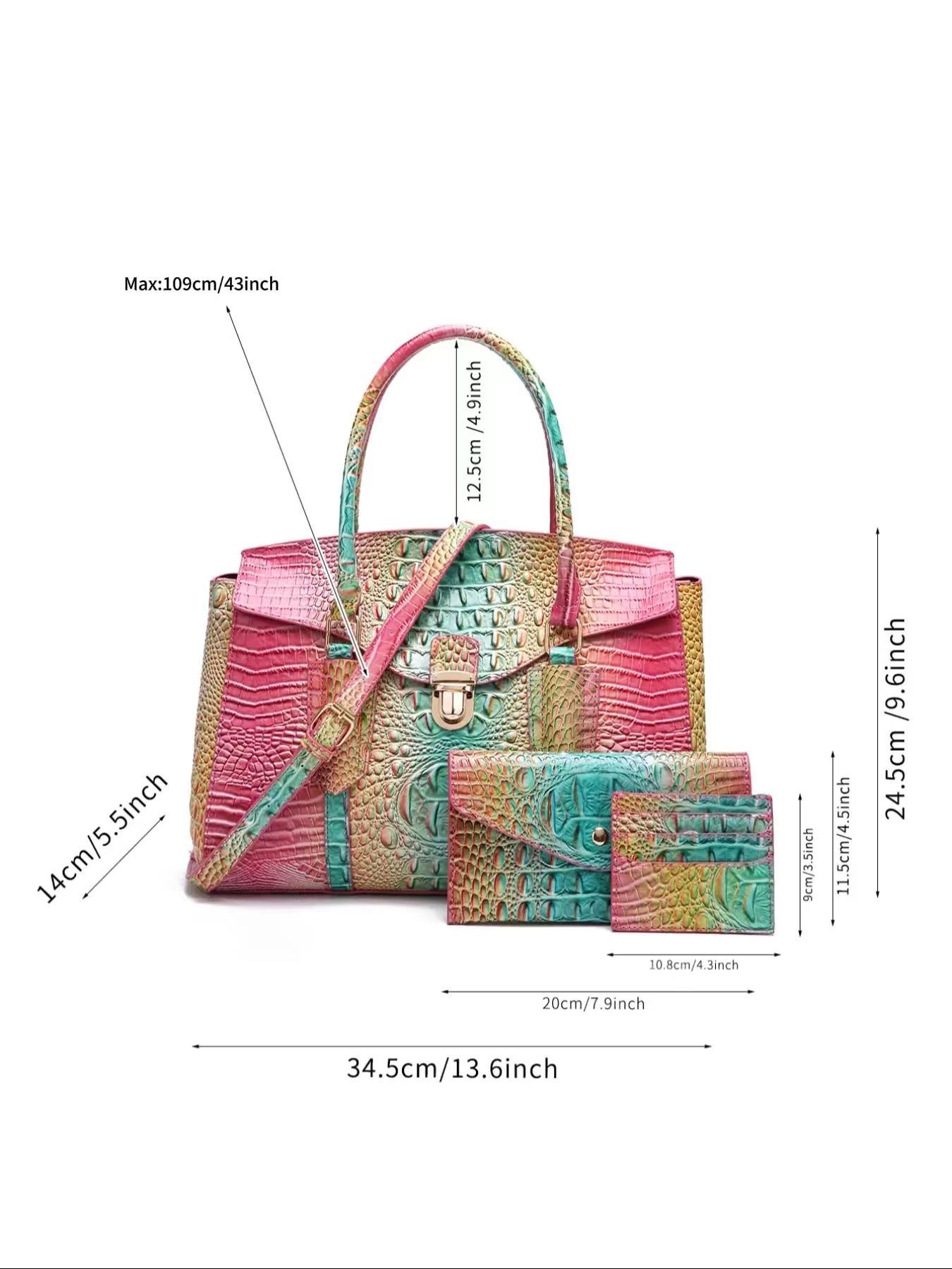 Fashionable Crocodile Embossed Handbag & Long and Short Wallet Set, Large Capacity Shoulder Bag Set, Casual Trendy Versatile High-quality Daily Commuting Bag Set for Women Purse