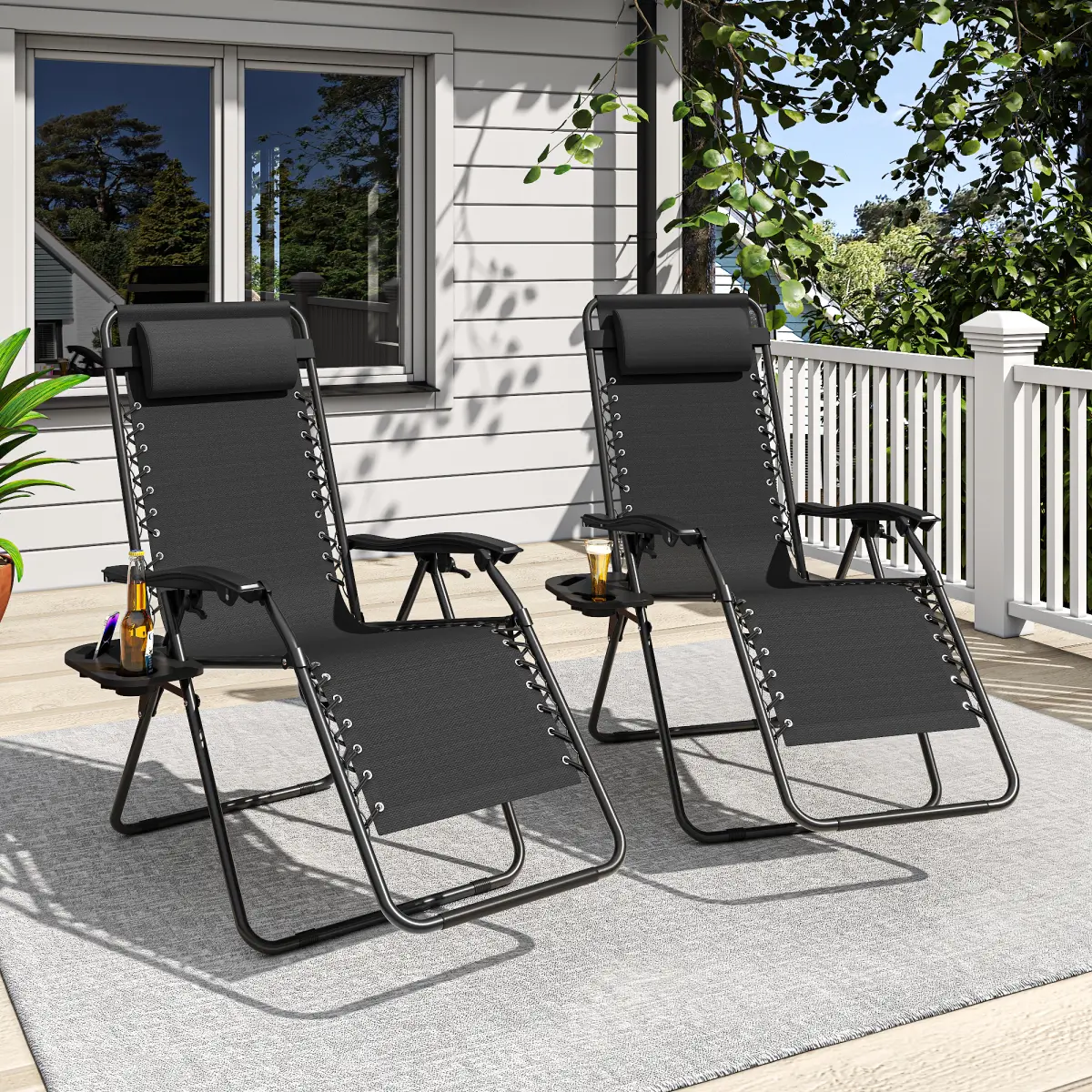 Zero Gravity Folding Lounge Chair, 300lb Capacity Recliner with Headrest & Removable Tray, 90-170° Adjustable, Portable for Patio Beach Camping Indoor Outdoor Use