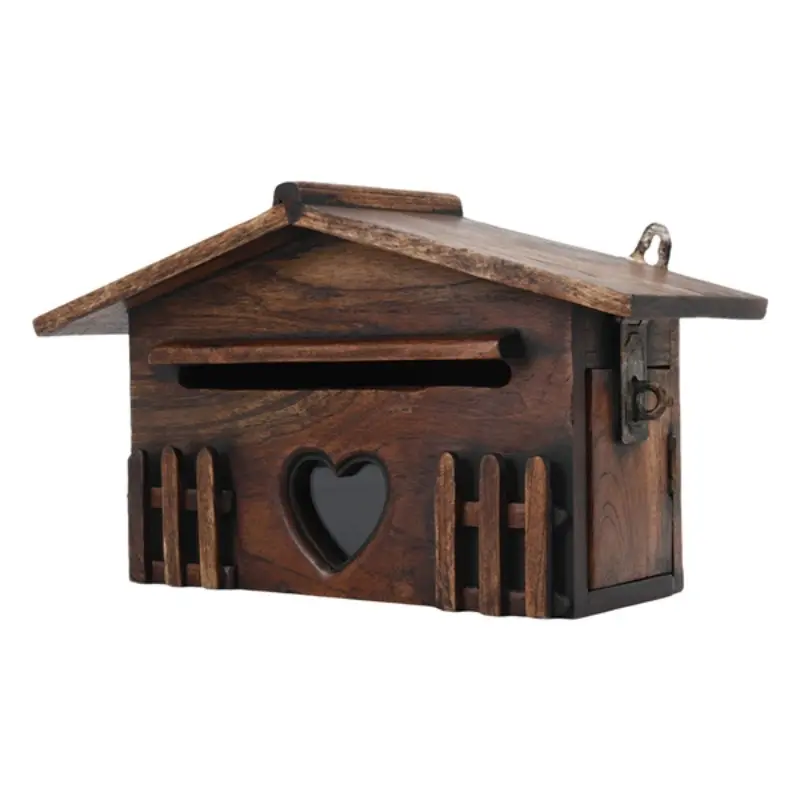 Retro Wooden Post Box Exquisite Mailbox Outdoor Rainproof Suggestion Box Creative Letter Box for Home Office Supplies