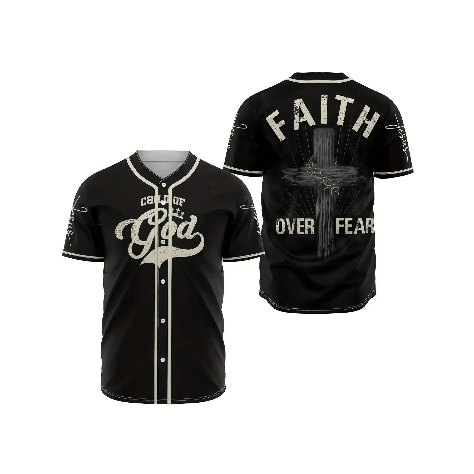Men's Sports Jersey Baseball Jersey Men's Sports Baseball Jersey Faith Over Fear Christian Baseball Jersey Breathable Loose Fit Designed with Inspirational Bible Verses Suitable for All Seasons Casual Sports Clothing