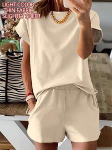 women's letter print crewneck tee & shorts two-piece set, casual minimalist short sleeve t-shirt & track shorts for summer, ladies clothes for daily wear, womenswear, casual outfits women, shortsleeve cute two piece sets