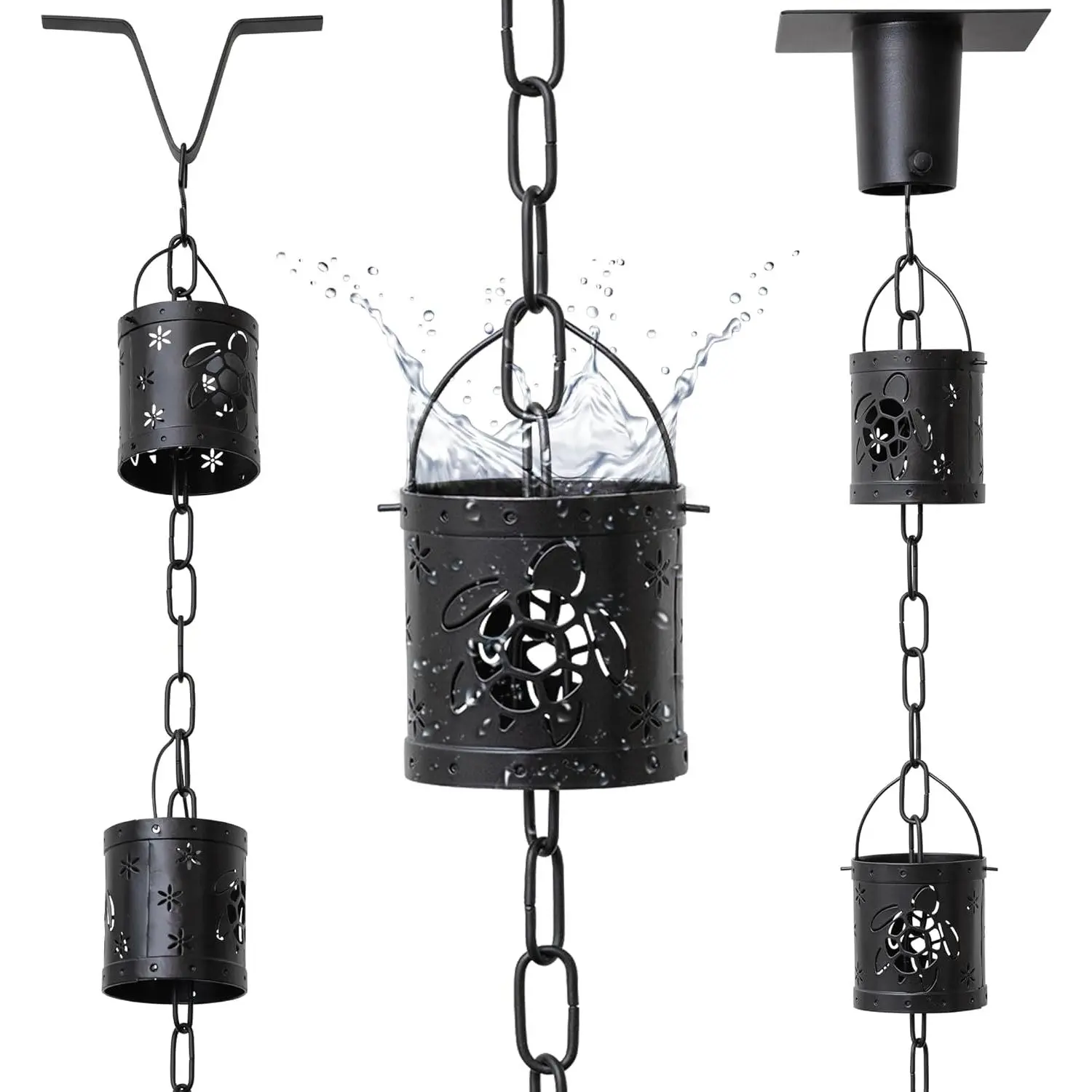 8.5 FT Rain Chain with 12  Cups | Durable Rain Chains for Gutters - Easy Install, Rust-Proof Rain Catcher Chains for Outside with Included Gutter Adapter,  & Artistic Design
