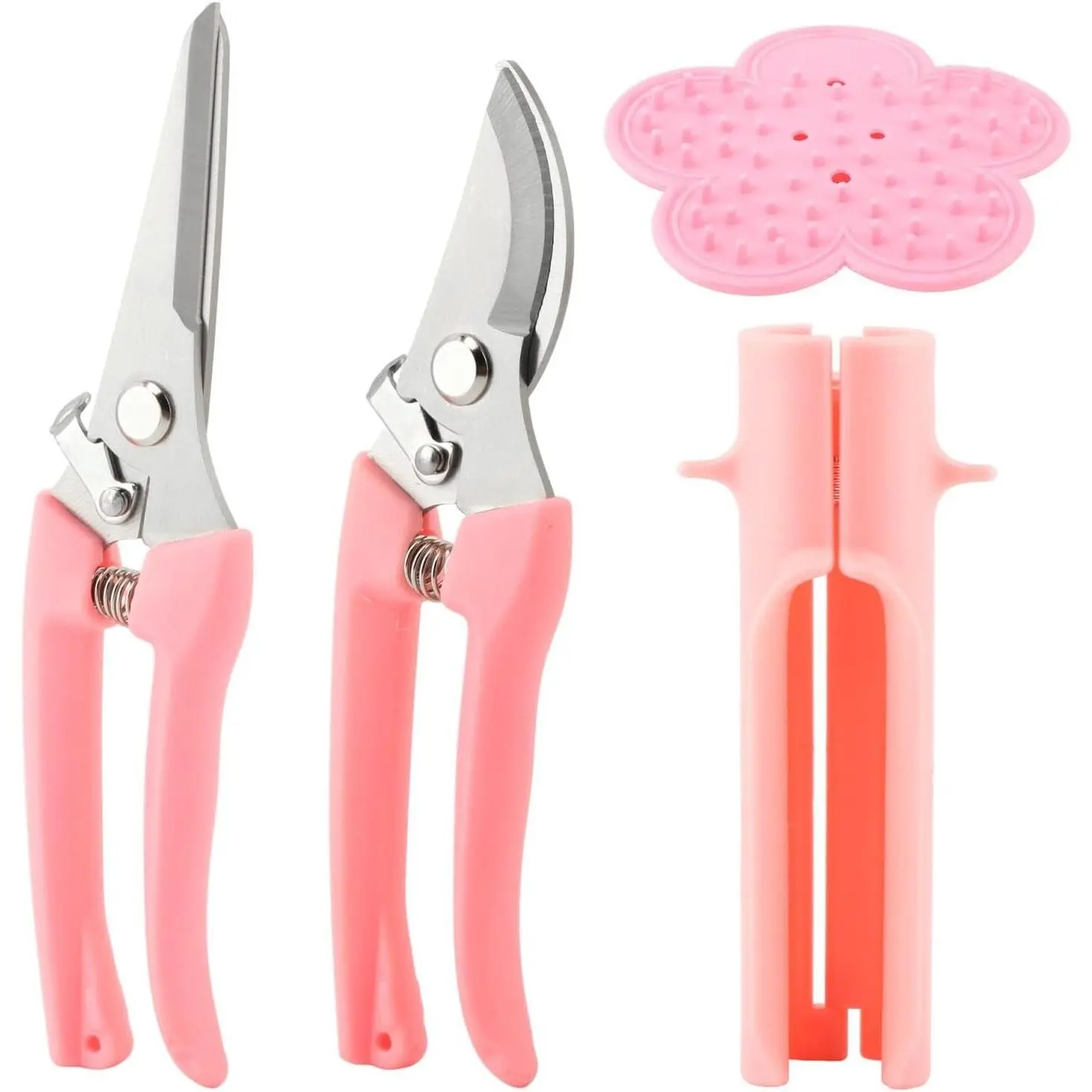 4Pack Rose Thorn Stripper Tool Set, Flower Thorn Remover, Rose Dethorner Tool for Home Wedding Florist, Thorns Remover for Roses with Safety Guard for Bouquets and Pruning (pink)