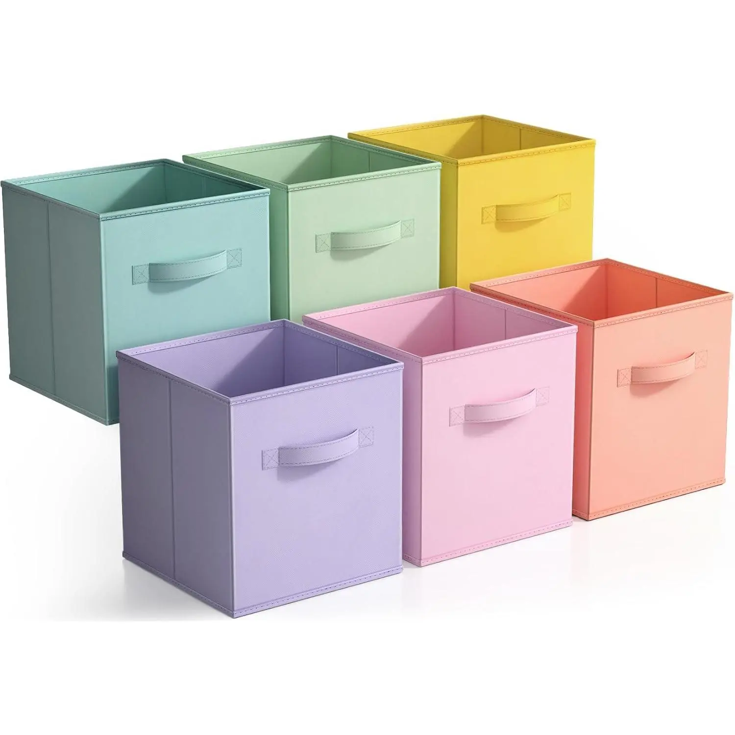 11 Inch Fabric Storage Cubes - Sturdy Collapsible Bins With Handle - 6 Foldable Baskets for Organizing Clothes, Toys, Books - Multi Colored Storage Baskets for Shelves, Kids Room, Closets
