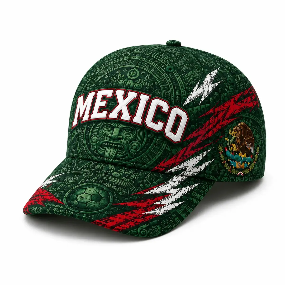 Mexico Aztec Graphic Baseball Cap Unisex Snapback Hat, Green Curved Brim Soccer Fan, Vintage Streetwear Outdoor Travel Sun Hat,sooners baseball,stylish golf,nets fan, football supporter ,raptor printed hat,official soccer,unisex summer,classic baseball