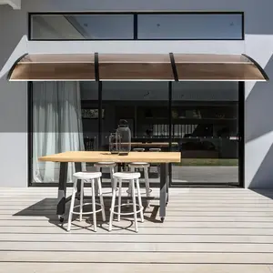 【Summervibes】Outvita Window Awning Door Canopy, Polycarbonate Cover Front Door Outdoor Patio Awning Canopy UV Rain Snow Sunlight Protection Hollow Sheet, Brown Board & White Bracket