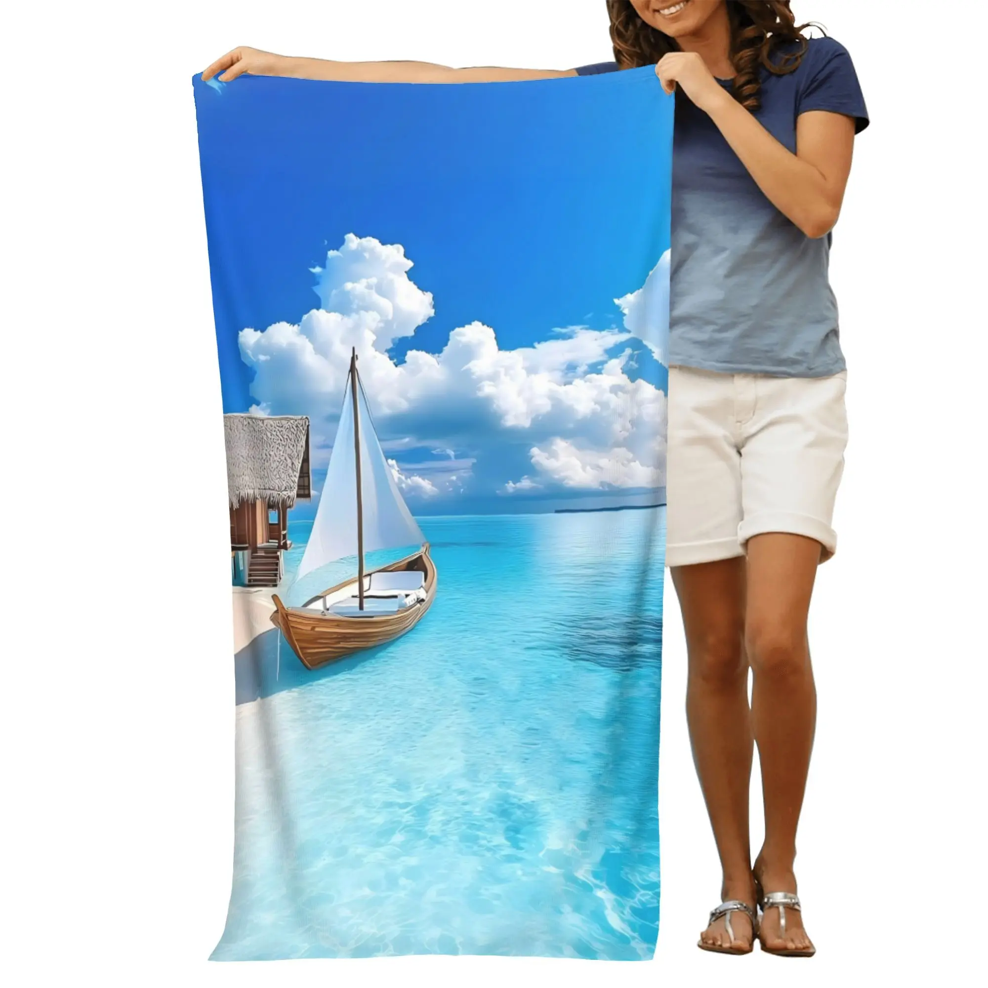 Beach Towel 90x180cm, Absorbent Beach Towel with Print Design, Ideal for Swimming, Gym, Yoga, Perfect Travel Companion