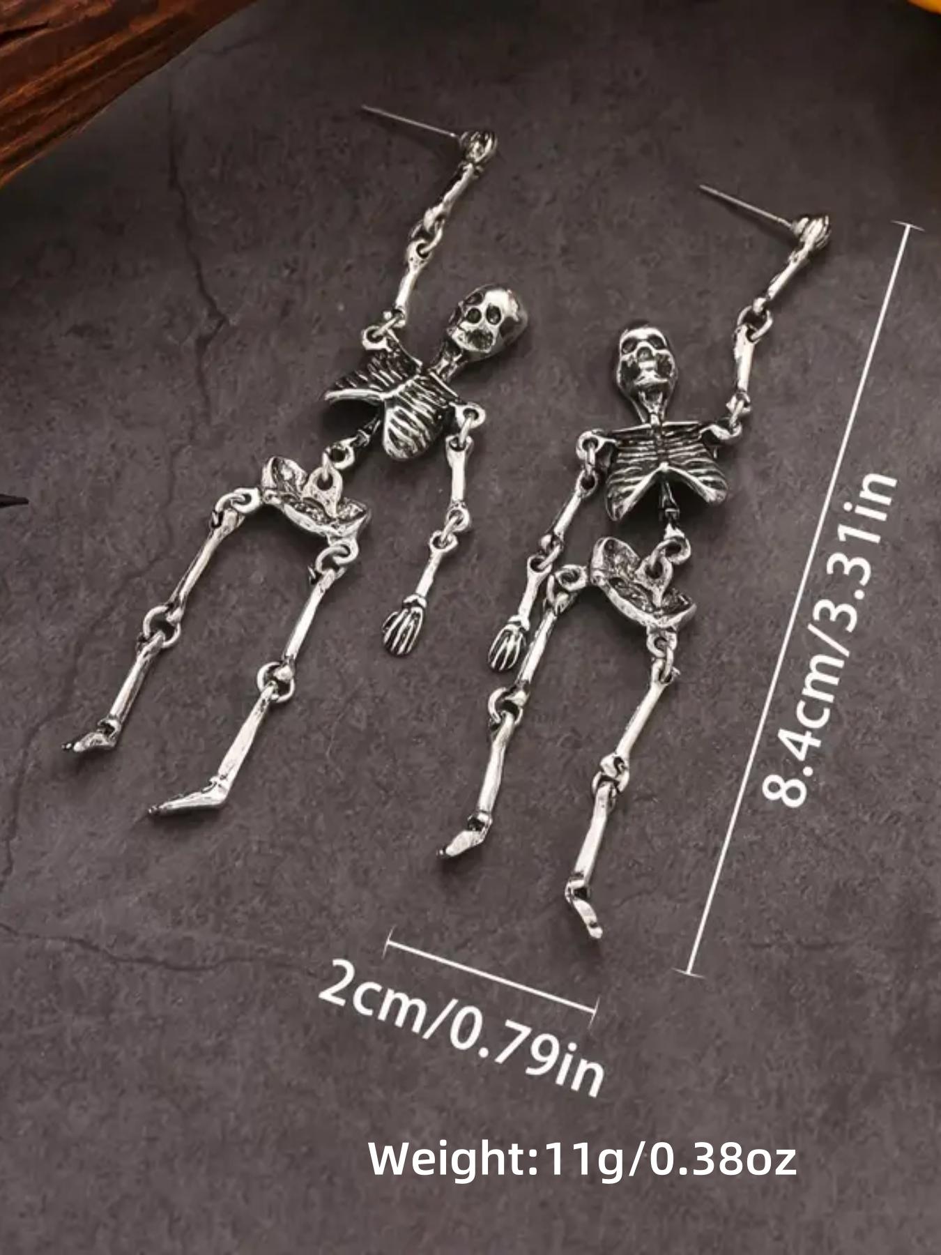 Gothic Punk Skull Dangle Earrings, Silver Color Plated, Vintage Style Halloween Witchy Jewelry for Women, Party & Daily Wear Accessory