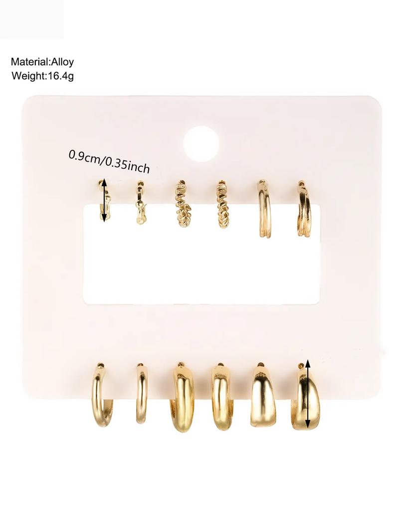 Simple Geometric Design Hoop Earrings, 6/12 Pairs Fashionable Earrings for Women & Girls for Party, Daily Clothing Decor, Trendy All-match & Exquisite Jewelry for Birthday Gift