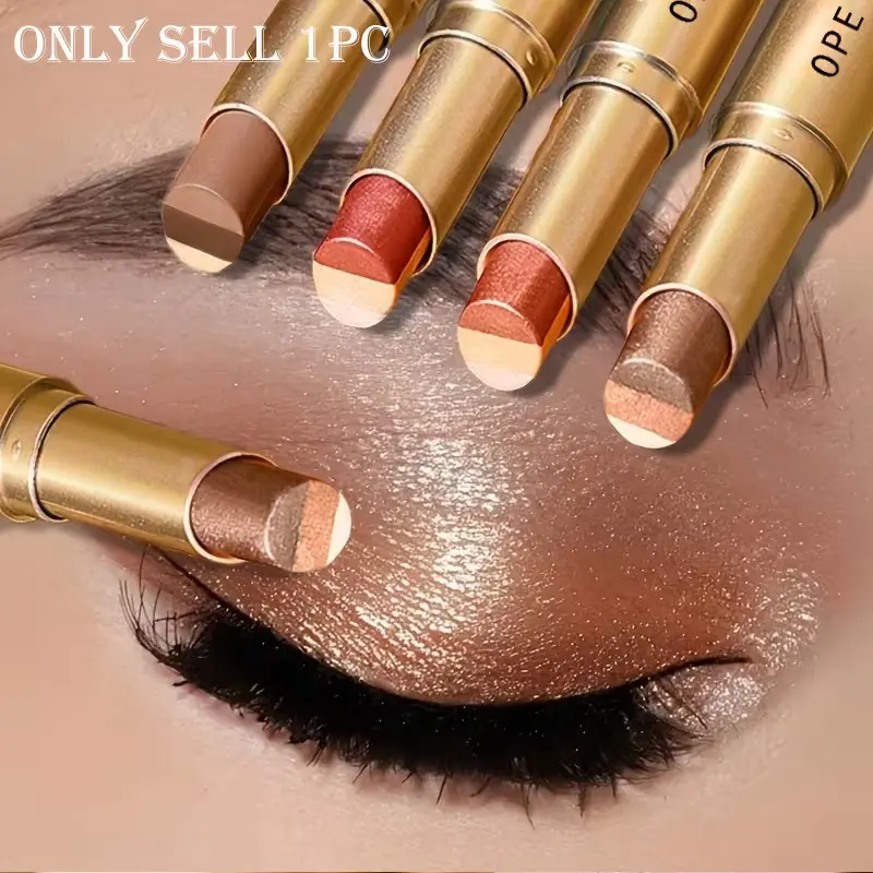 Elegant Matte Gold Eyeshadow Stick with 3 Gradient Shades, Luxury Finish, One-Swipe Application, No Fallout, Portable High-End Eye Makeup for Beginners