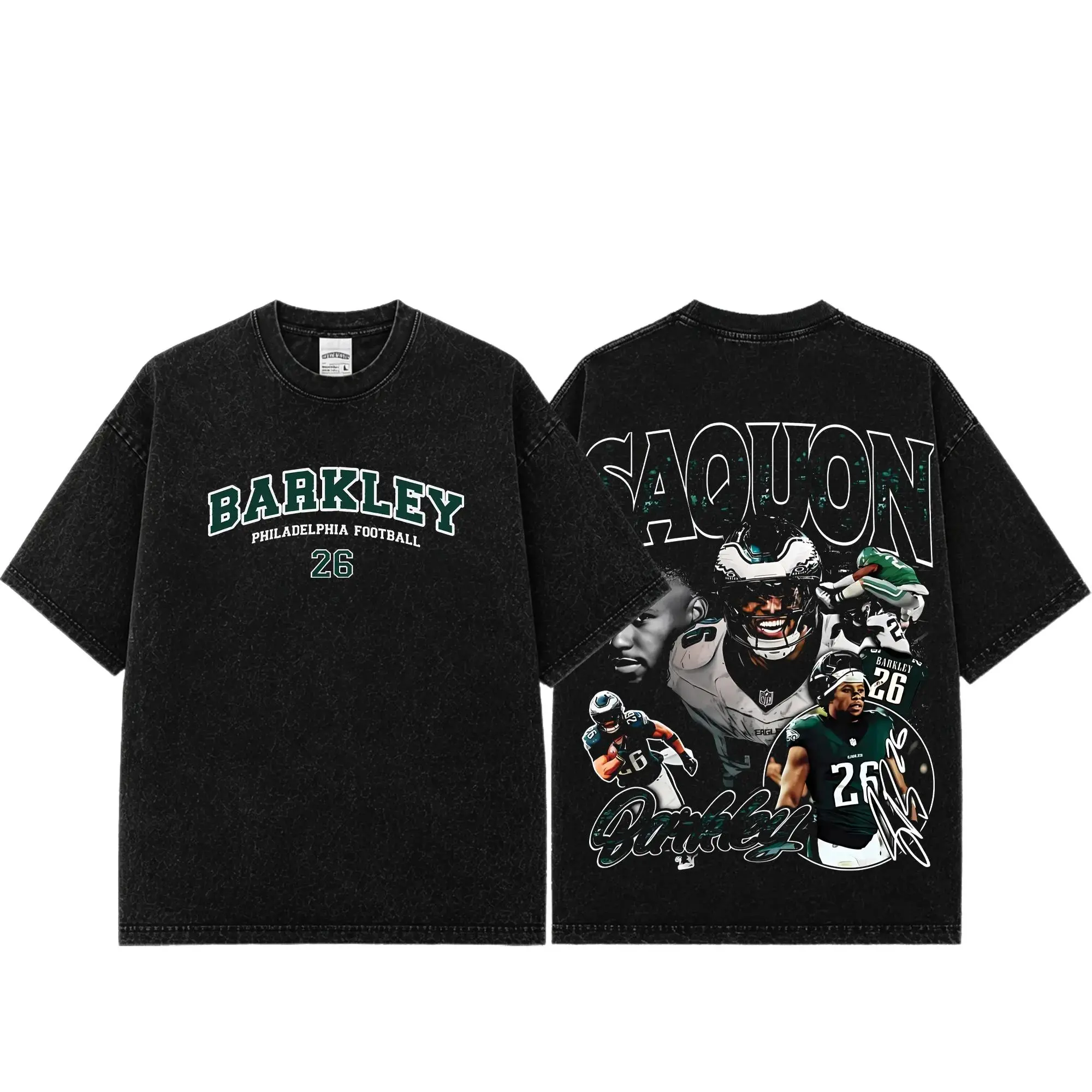 [Sale Up To 50%] Unisex Saquon Barkley # 26 Premium Acid Washed Cotton T-Shirt, Philly Football Fan Graphic Tee, Vintage Heavyweight Game Day Shirt, Unisex Washed Streetwear Gift
