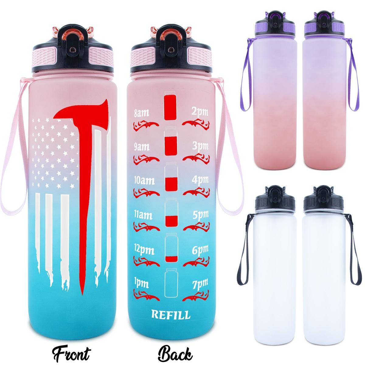 32oz Sports Water Bottle, 1 Count Firefighter Axe American Flag Themed ...