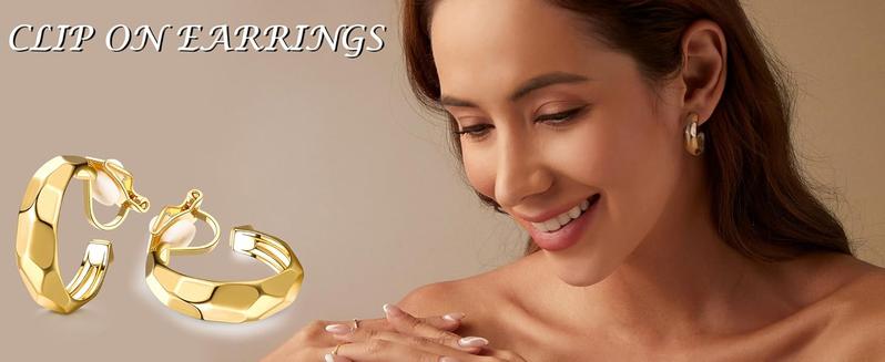 THUNARAZ 9 Pairs Retro 14K Gold Plated Ear Clips for Women Chunky Hoop Earrings Trendy Clip on Earrings Non-Pierced Elegant Clip on Earrings Jewelry Set for Christmas Gift