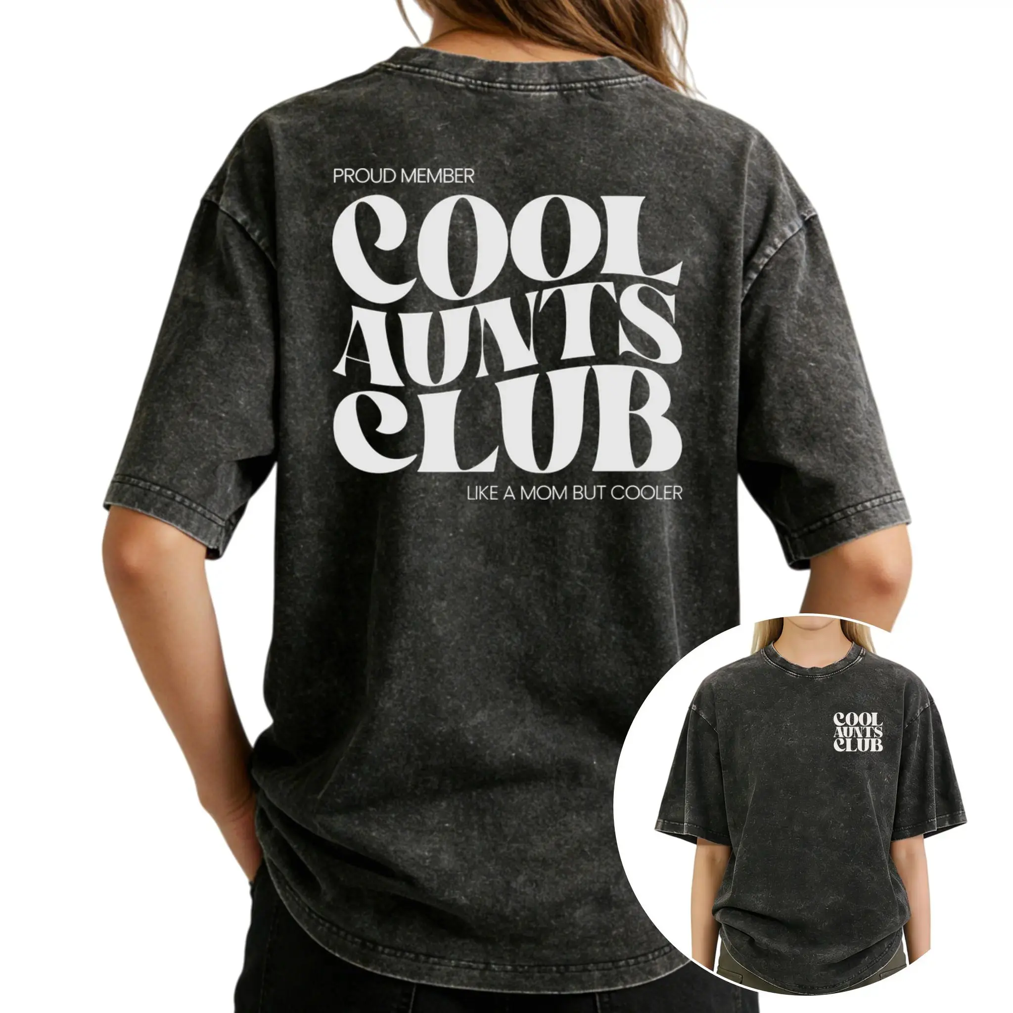 Women's Cool Aunt Printed Casual Vintage T-Shirt - Soft Washed Cotton Fabric, Ribbed Tops, Everyday Tee, Ideal Gift for Aunts, Tshirt, Crew Neck, Oversized, Ribbed Cuff, Round Neck, Classic Crew, Streetwear, Lady, Digital Print