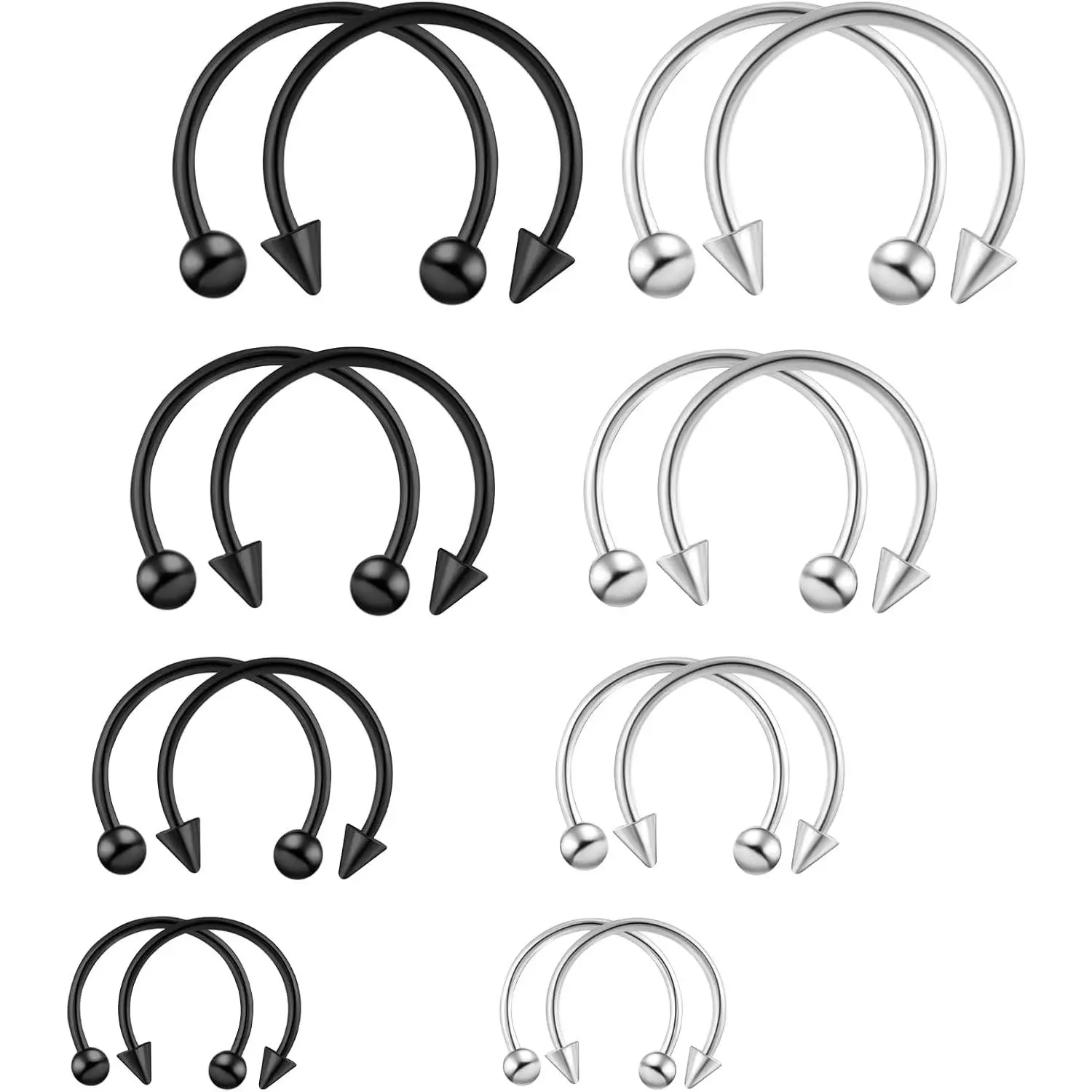 16 count Septum Nose Rings 16 Gauge Nose Ring Multiple Different Sizes Horseshoe Nose Ring,Stainless Steel Septum Ring for Men and Women 6-12mm