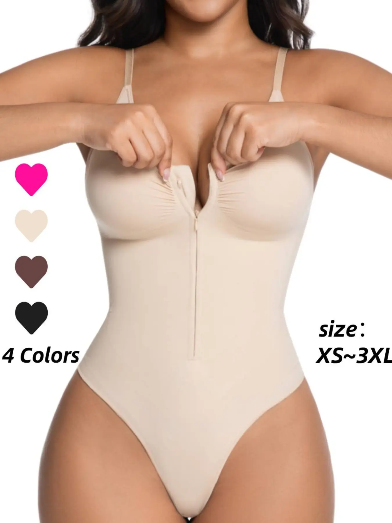 Women's Seamless Shapewear Jumpsuit, Front Zip Design, Tummy Control Thong Style, All Seasons Wear, Comfortable Fit