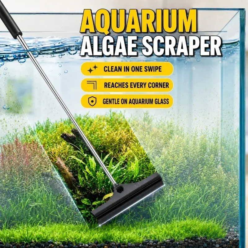 Stainless Steel Extendable Aquarium Algae Cleaning Brush, Replaceable Silicone Head, Glass Cleaner for Freshwater & Saltwater Tanks, Easy Algae Removal