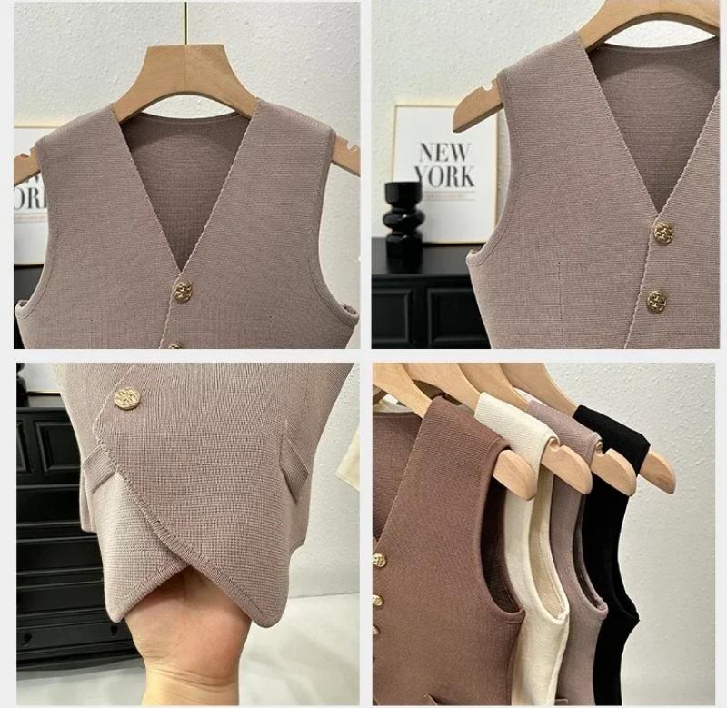 Aria Muse  2026 Summer Female Fashion Solid Single Breasted Tank Tops Knitted V-Neck Sleeveless Slim Women Vest