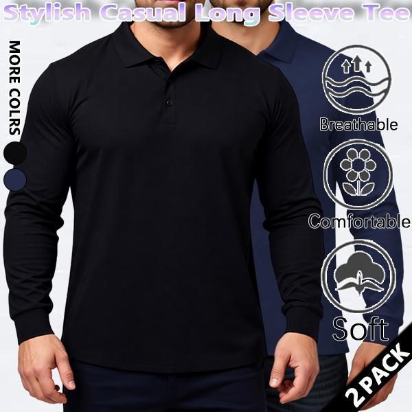 Men's Fitness All-Season Comfortable T-Shirt, Versatile Long-Sleeve Polo Shirt, Lapel Collar, Casual, Elastic, Solid Color, Slim Fit, Wrinkle-Free, Breathable, Figure-Flattering