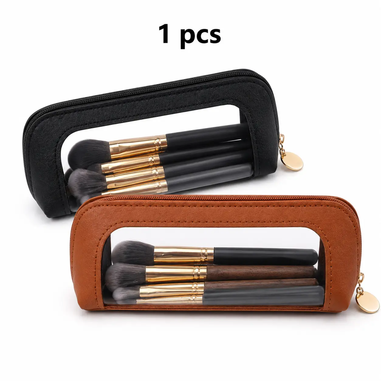 PVC Clear Window Makeup Brush Pouch| Spacious Large-Capacity Portable Handheld Cosmetic Organizer, Minimalist See-Through Beauty Storage Case, TSA Friendly Travel & Vanity Tidy Accessory for Eyebrow Brushes, Eyeshadow Brushes & All Small Makeup Tools