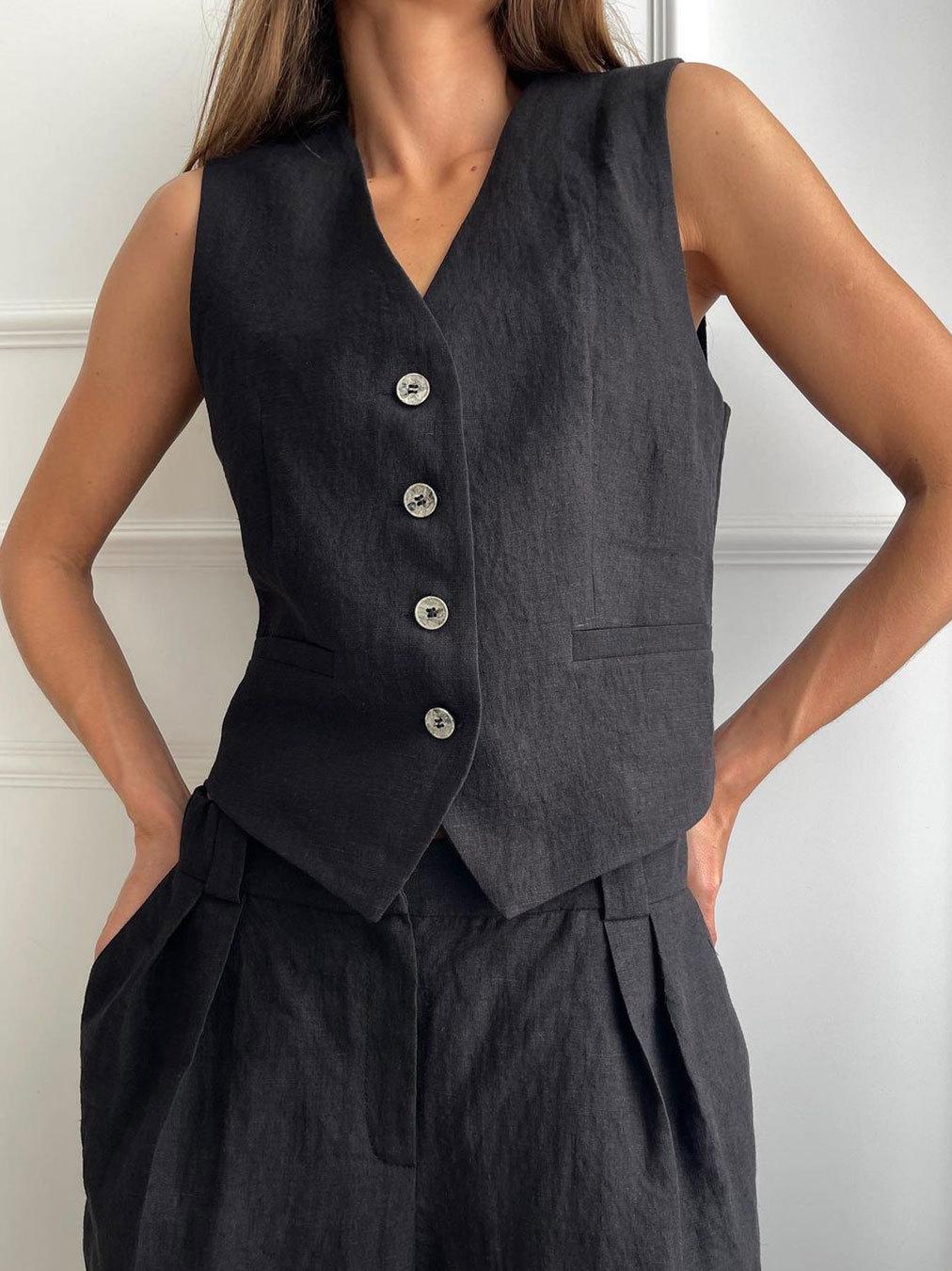 Women's Sleeveless Vest and Low-Waist Pants Commuting Set