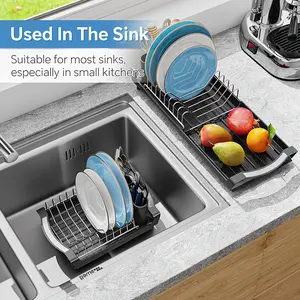 Adjustable Vertical Dish Drainer, Compact Stainless Steel Rust-Resistant Auto Drain with Handle, Space-Saving Kitchen Organizer