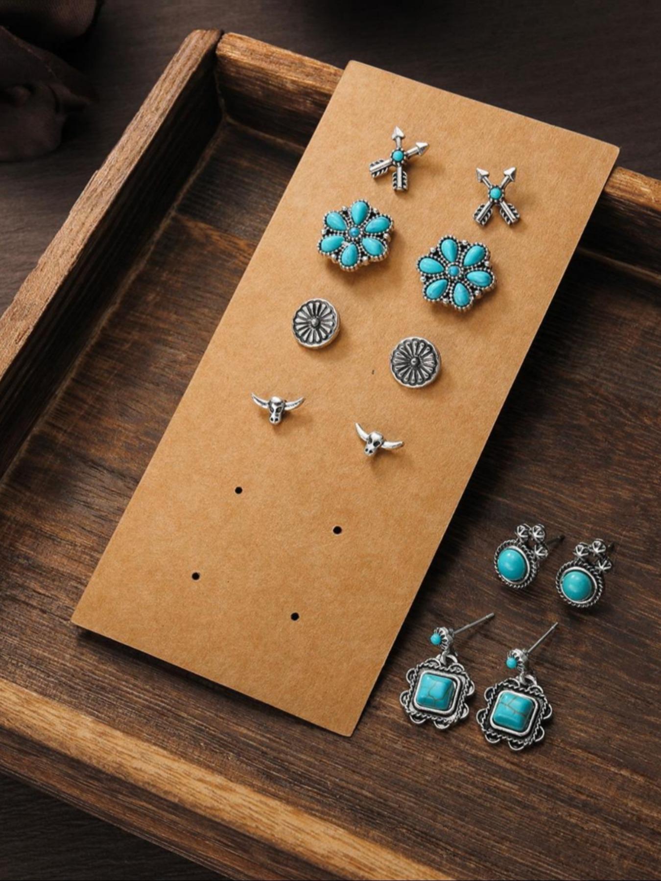 Vintage Turquoise Decorated Stud Earrings Set, 30 Pairs Fashion Jewelry for Party, Daily Decor, Trendy All-match & Exquisite Jewelry for Birthday Gift