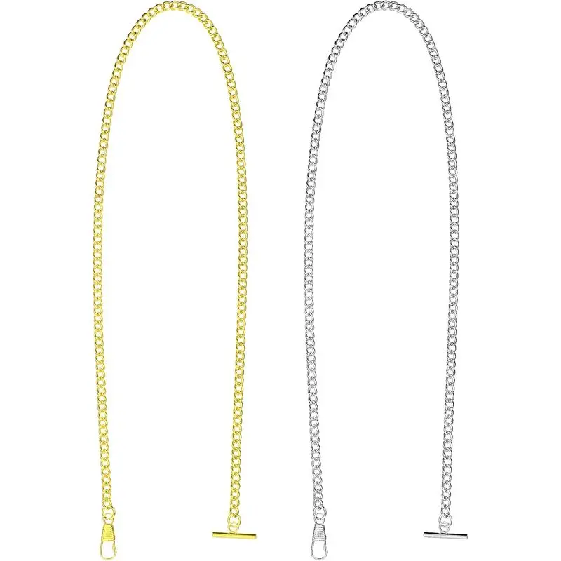 2 PCS Pocket Watch Chain with Lobster T-Bar Clasps for Men Vest Suit |   Vintage Albert Chain, Pocket Watch with Chains (Gold+Silver)